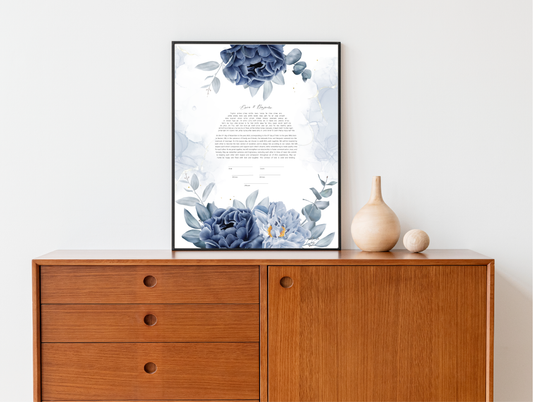 Blue Floral Rectangle Ketubah