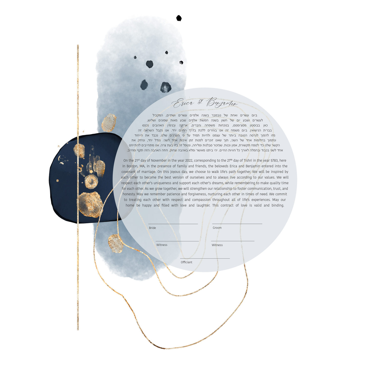 Blue & Gold Modern Square Ketubah 1