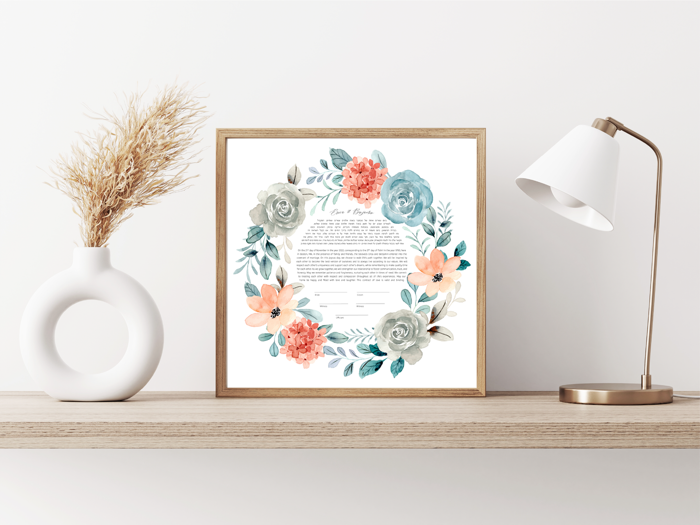 Blue & Orange Floral Ketubah