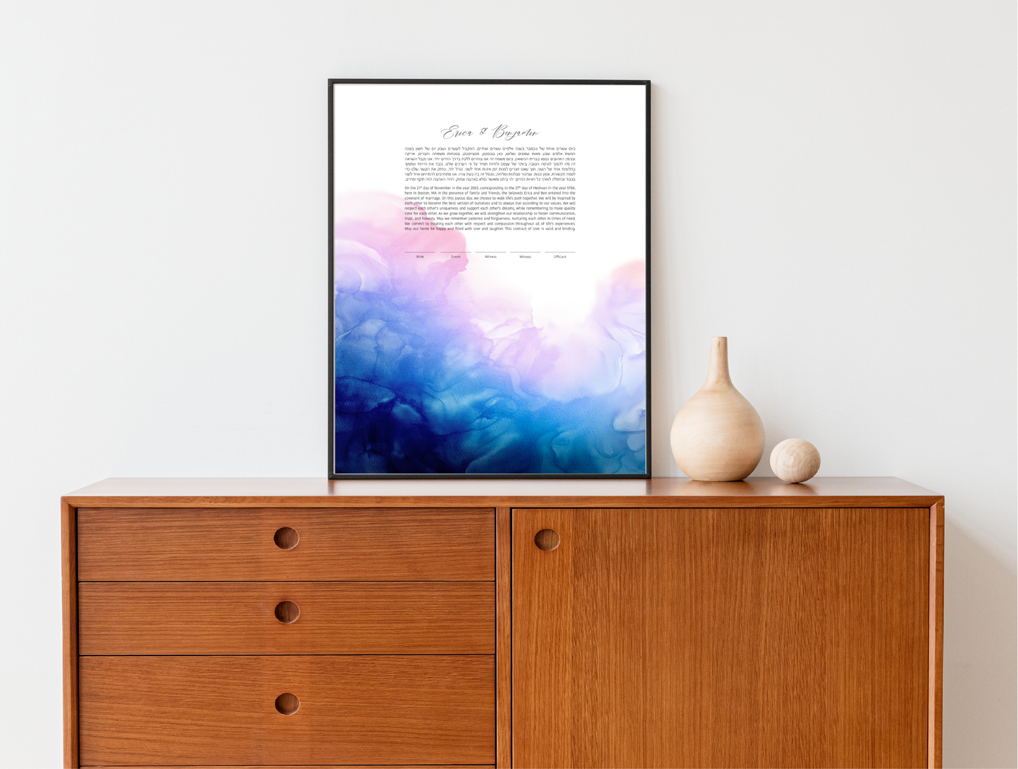 Blue & Pink Wave Watercolor Ketubah