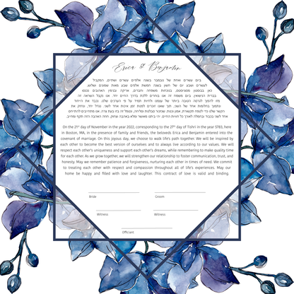 Blue Floral Watercolor Square Ketubah