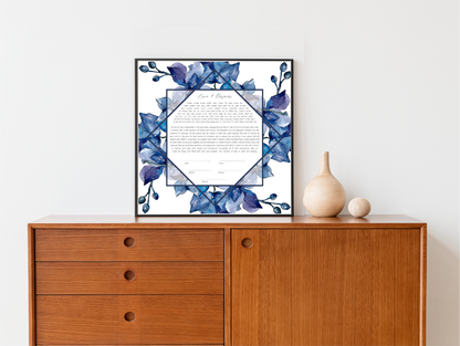 Blue Floral Watercolor Square Ketubah