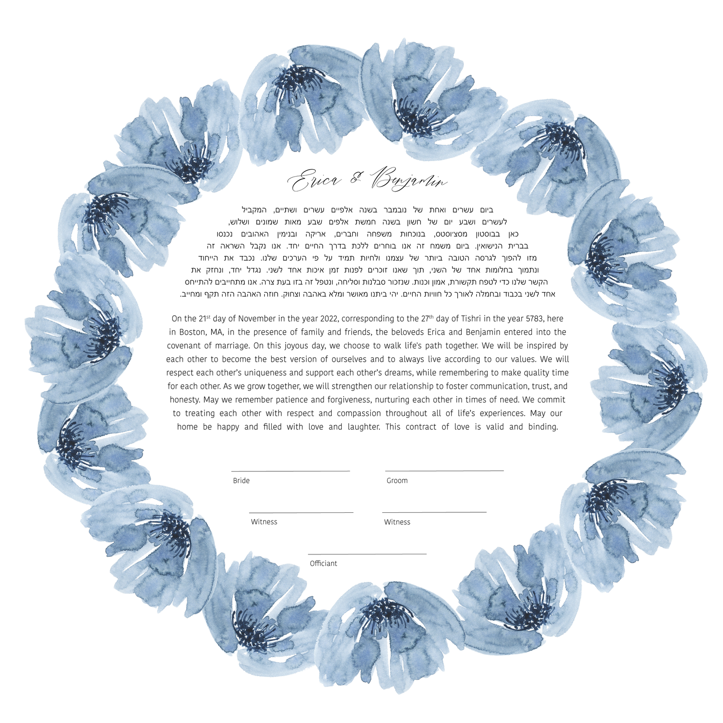 Blue Floral Watercolor Ketubah