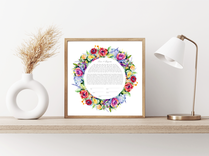 Colorful Floral Wreath Watercolor Ketubah