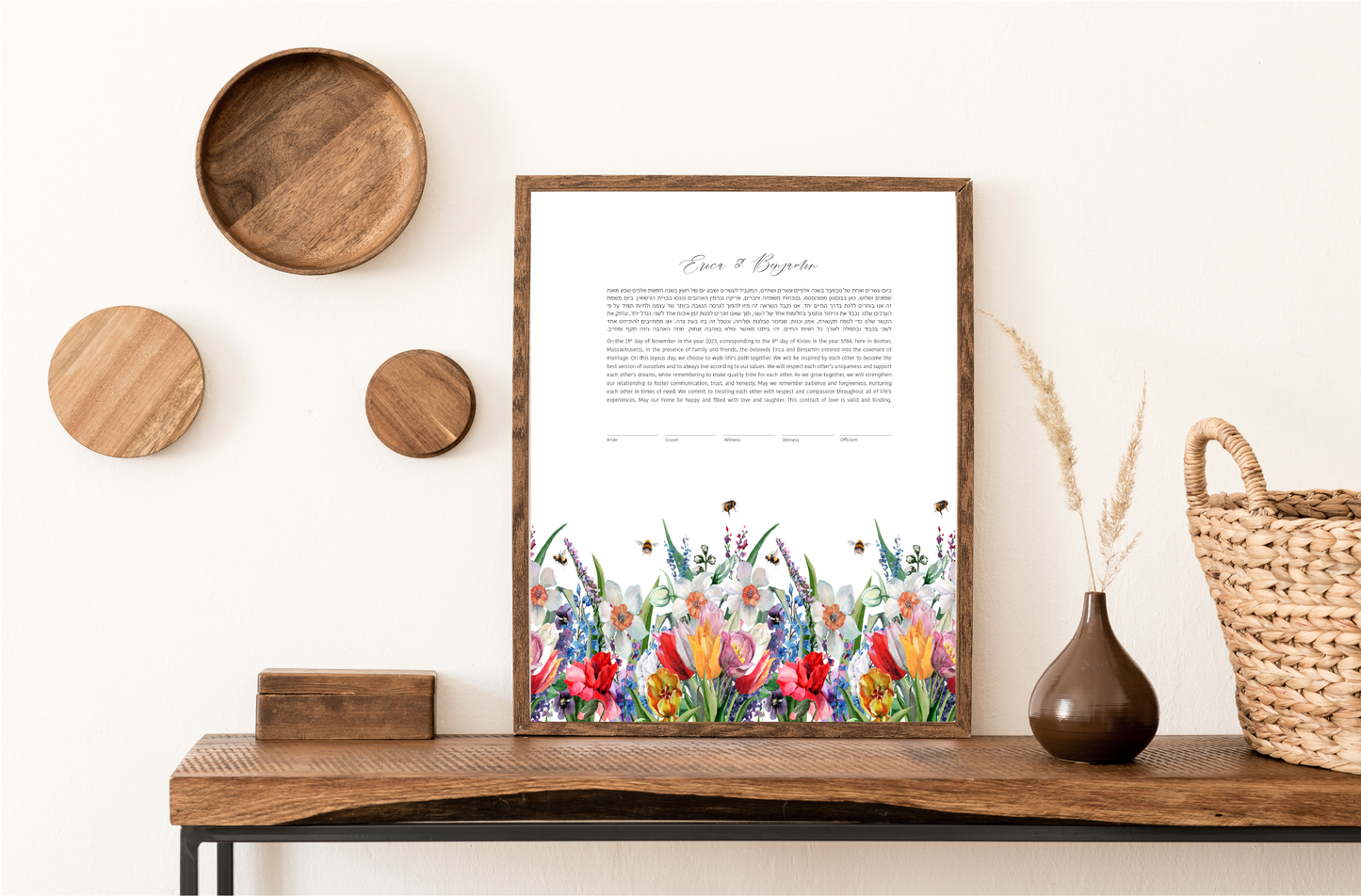 Floral & Bee Colorful Watercolor Ketubah