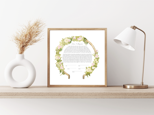 Chuppah White and Pink Floral Watercolor Ketubah