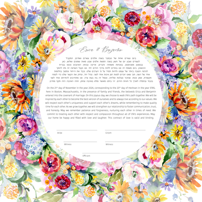 Colorful Floral Watercolor Background Ketubah