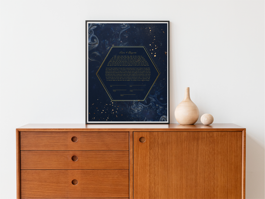 Navy Blue and Gold Hexagon Ketubah