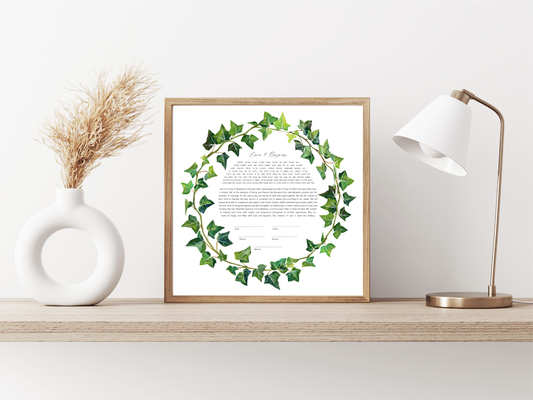 Green Leaf Ivy Vine Watercolor Ketubah