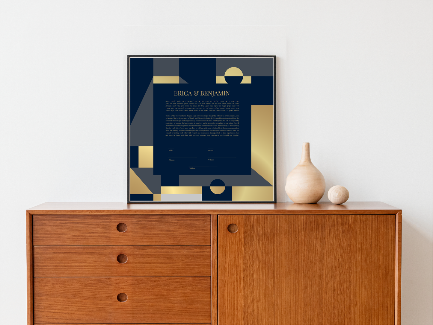 Mid Century Modern Blue & Gold Geometric Ketubah