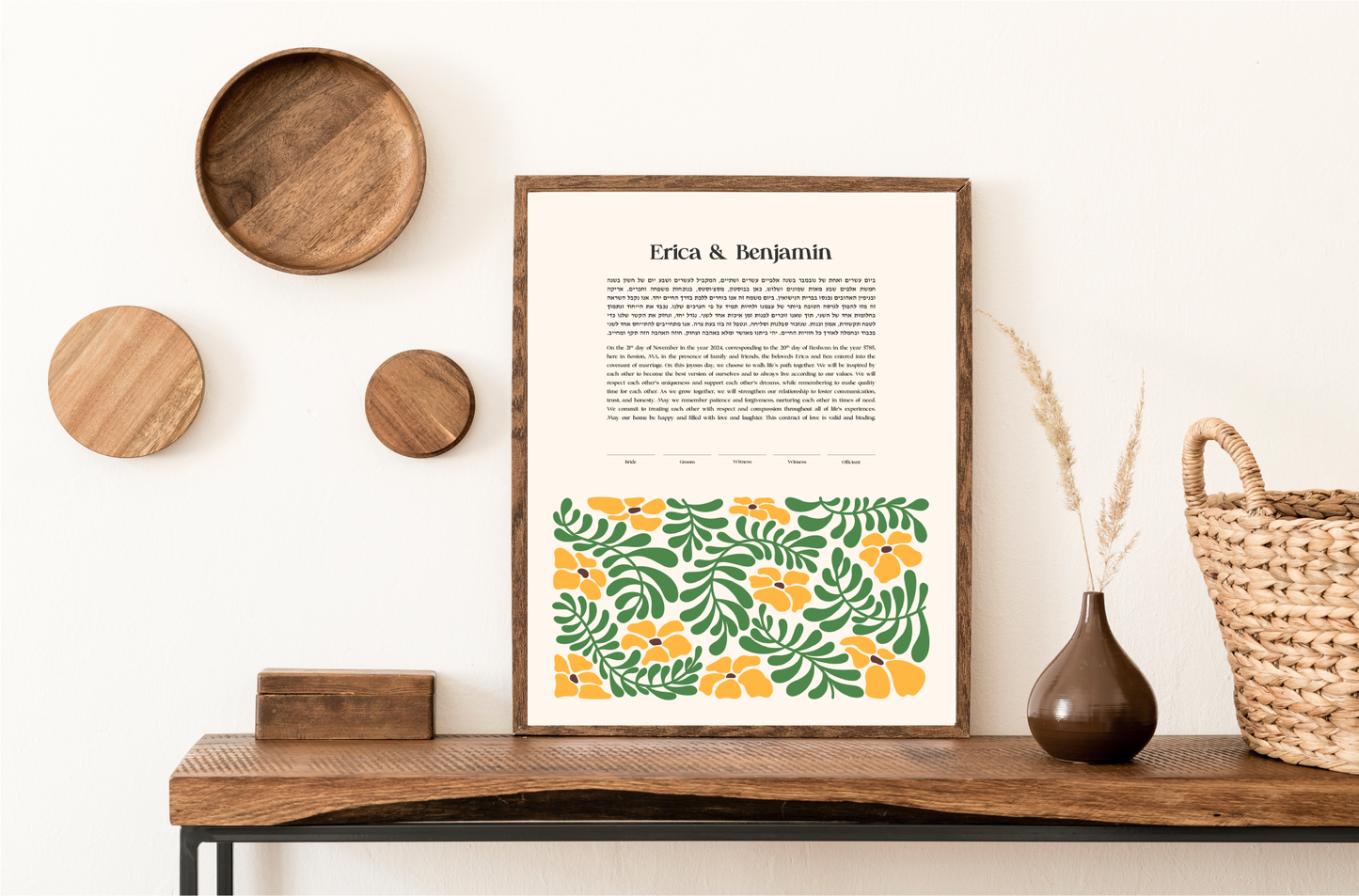 Modern Simple Floral & Leaf Ketubah