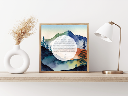 Watercolor Mountain Modern Ketubah
