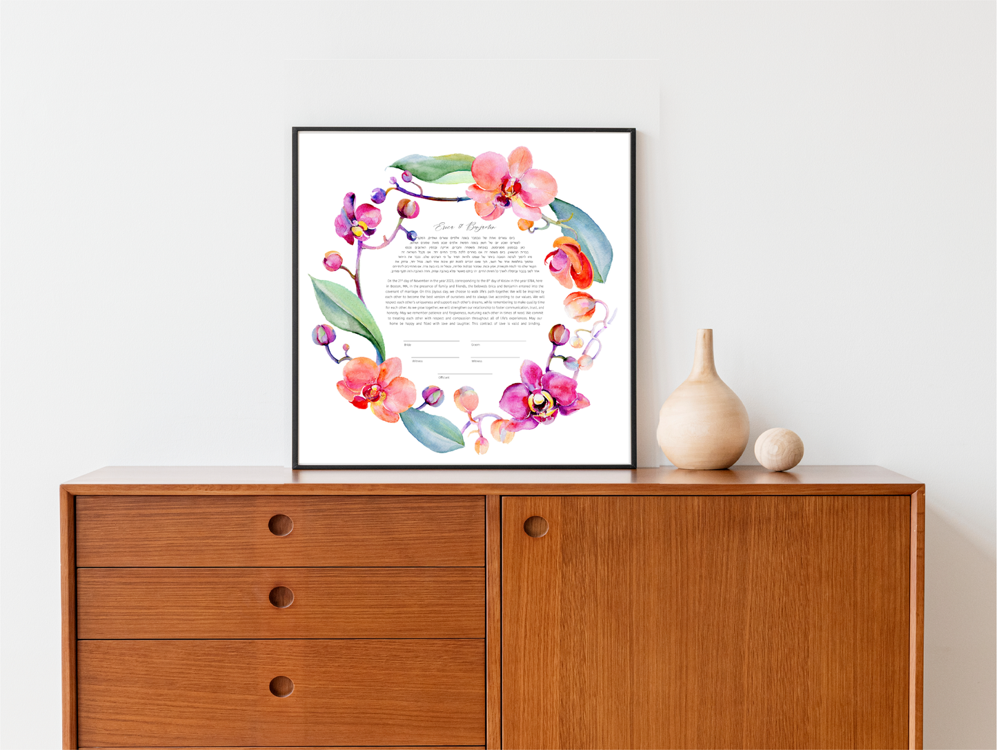 Orchid Floral Pink and Green Watercolor Ketubah