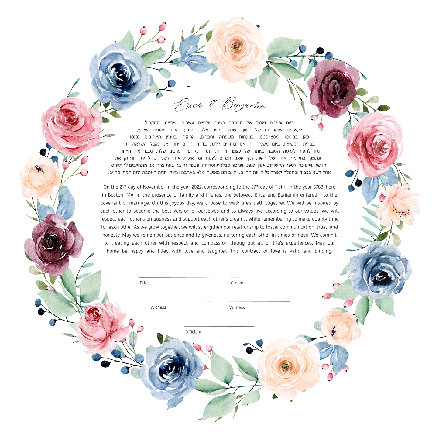 Pink and Blue Floral Ketubah