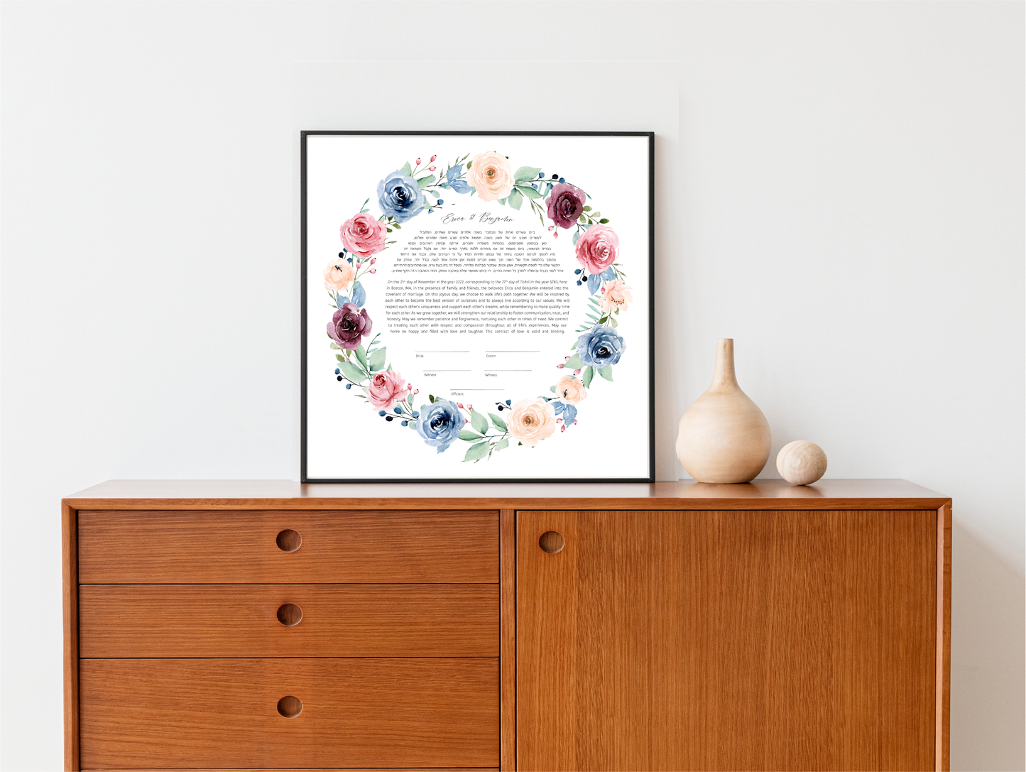 Pink and Blue Floral Ketubah