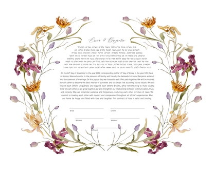 Pink Floral Ring Watercolor Rectangle Ketubah
