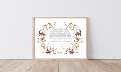Pink Floral Ring Watercolor Rectangle Ketubah