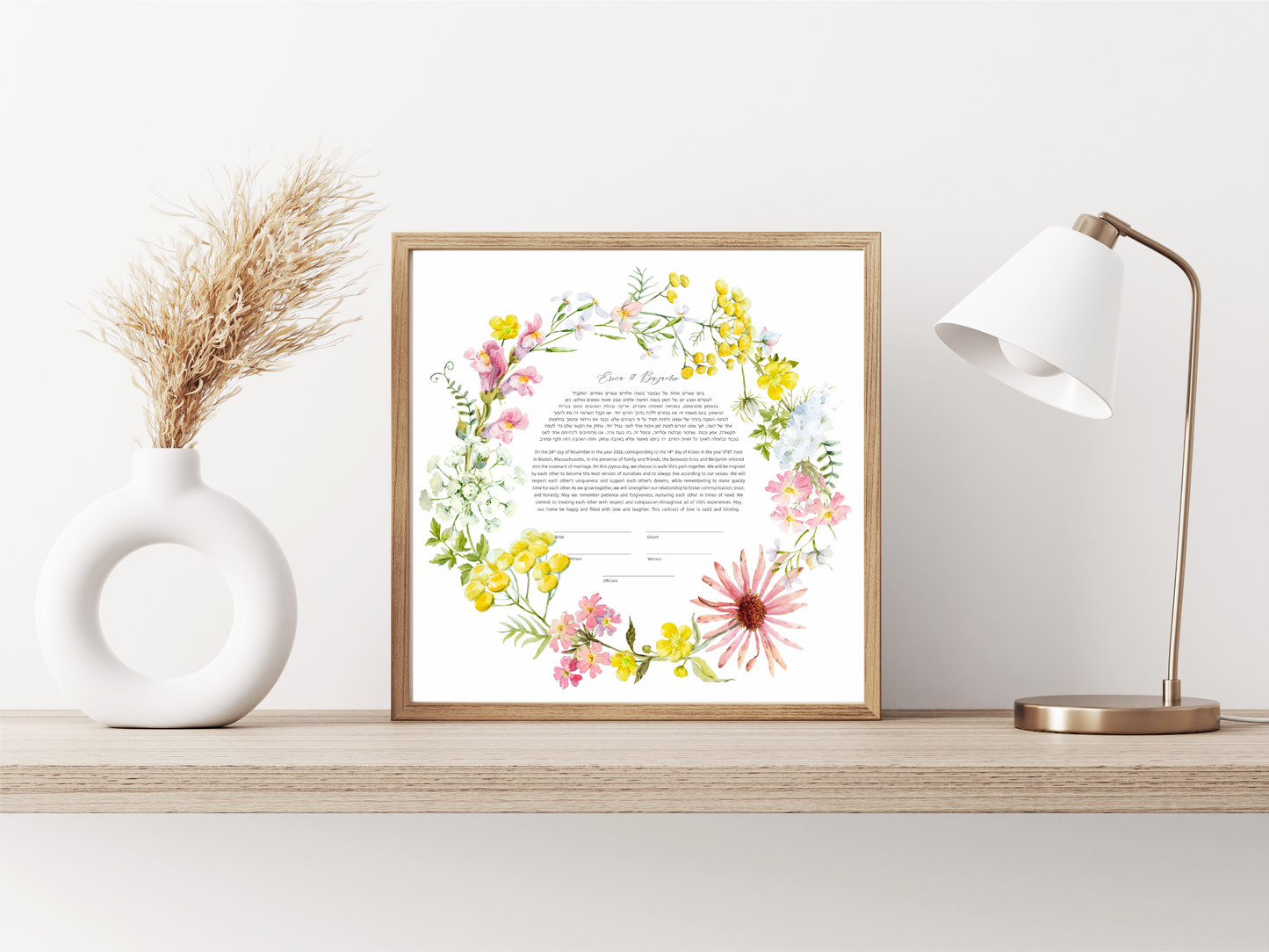 Pink and Yellow Floral Ring Ketubah