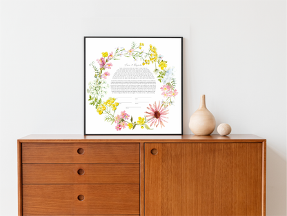 Pink and Yellow Floral Ring Ketubah