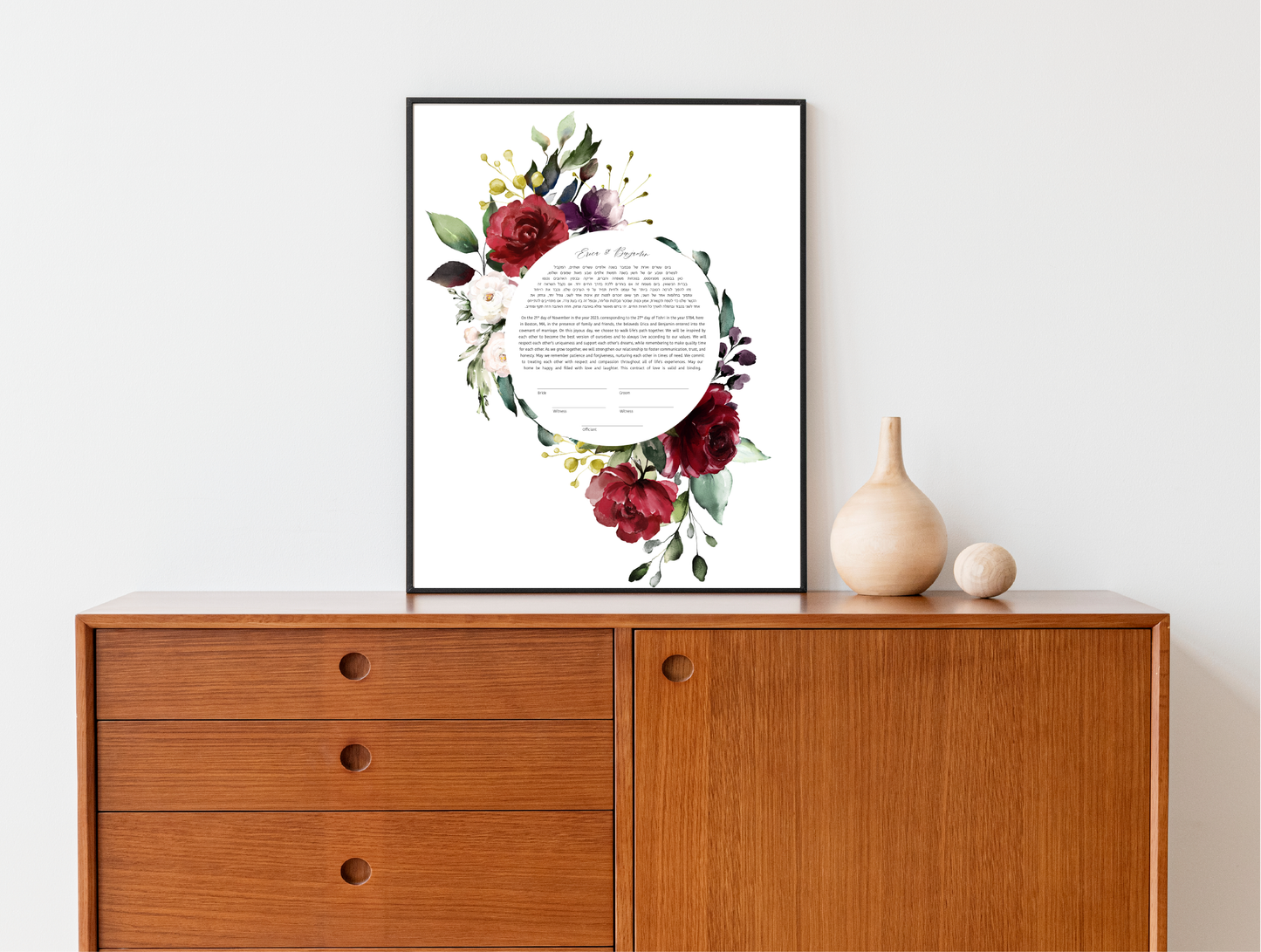 Red Rose and Leaf Watercolor Ketubah