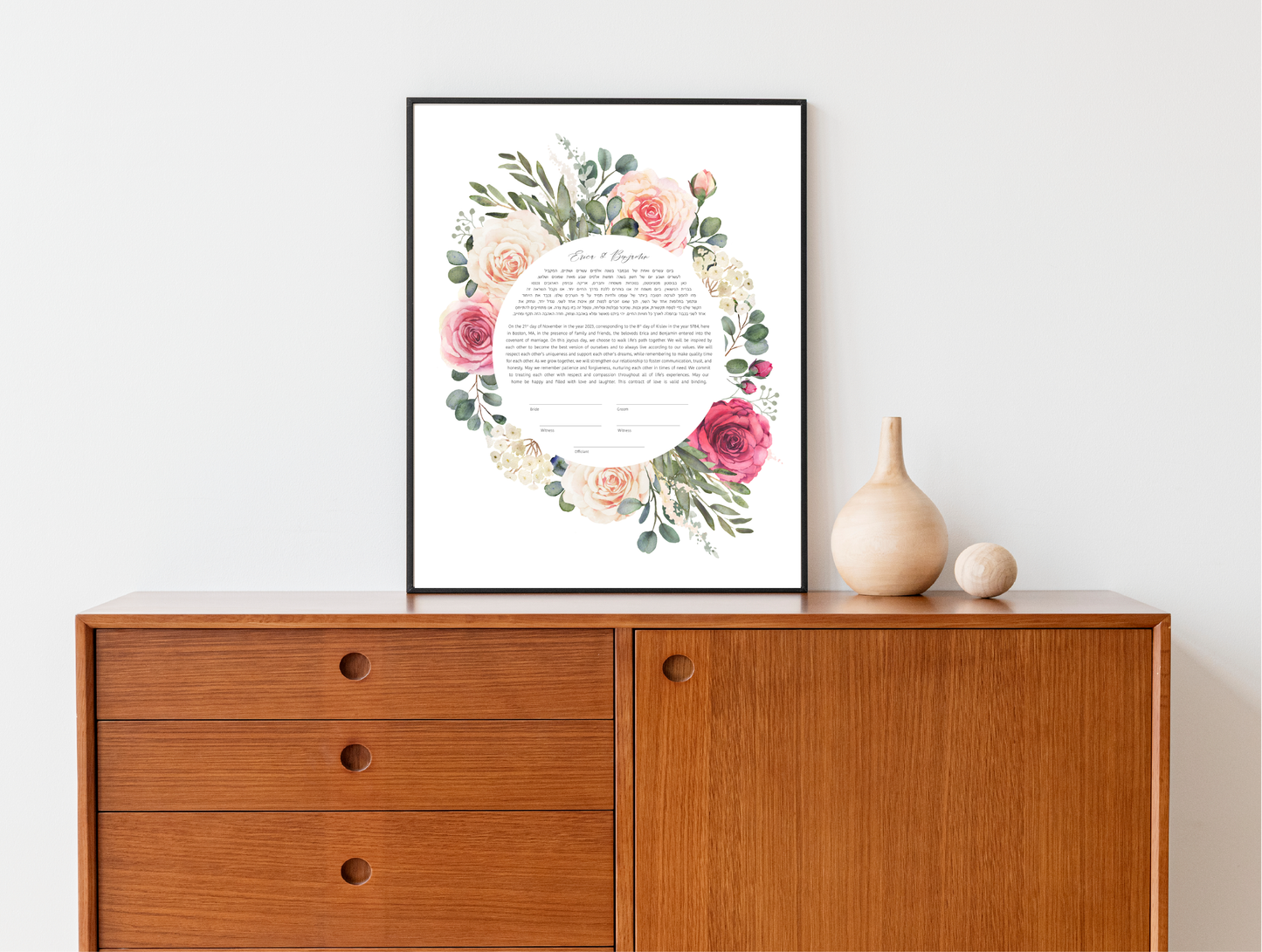 Pink and White Rose Floral Watercolor Ketubah