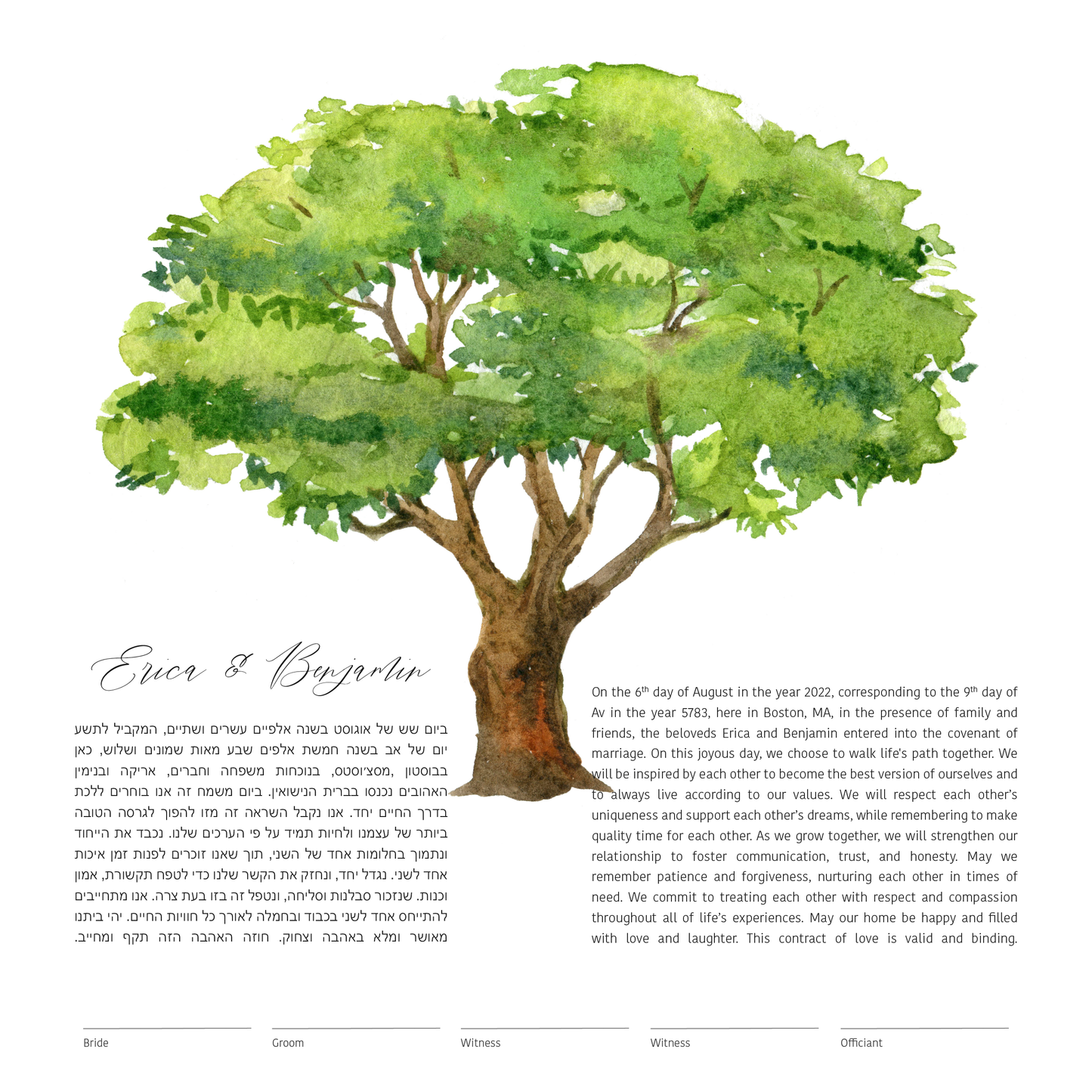 Tree of Life Green Watercolor Ketubah