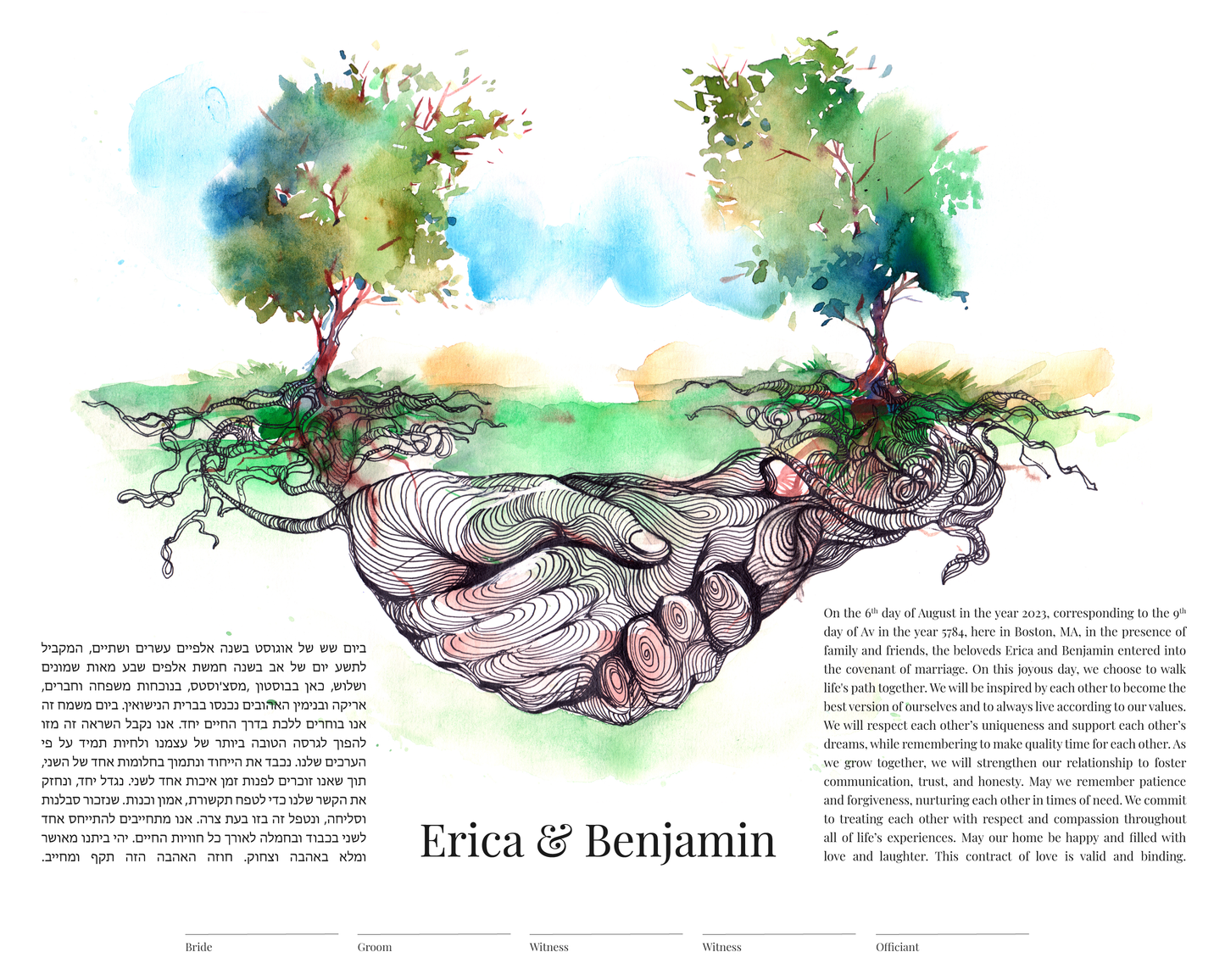 Tree & Holding Hands Watercolor Ketubah