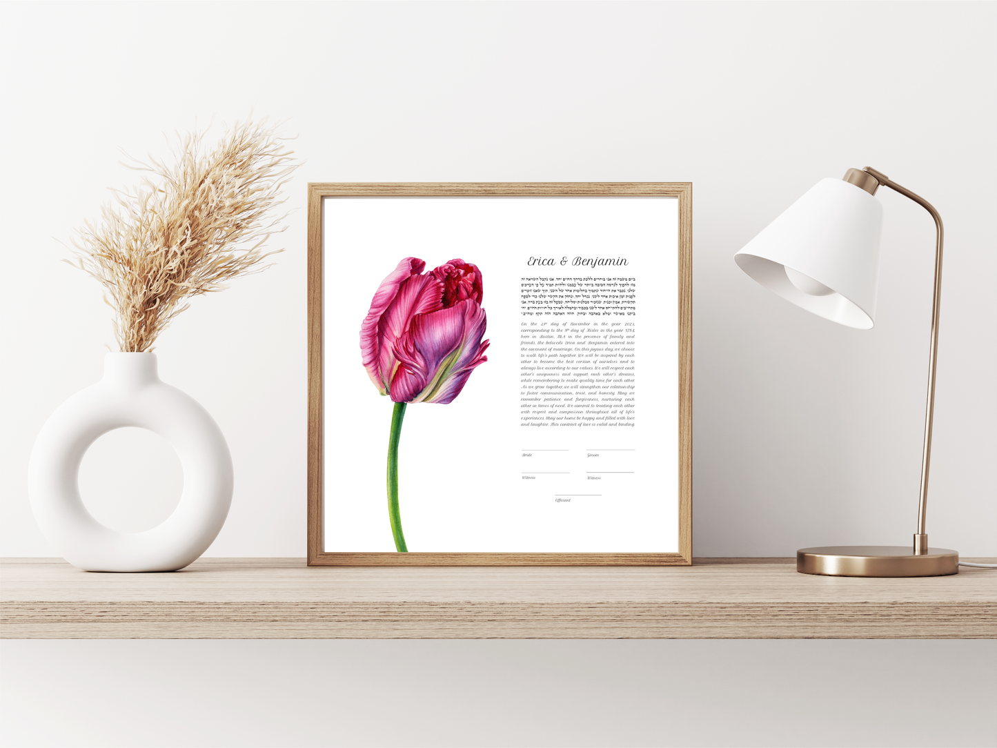 Pink Tulip Floral Watercolor Ketubah