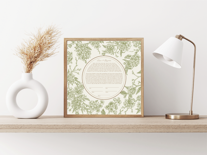 Vintage Green Leaf and Floral Ketubah