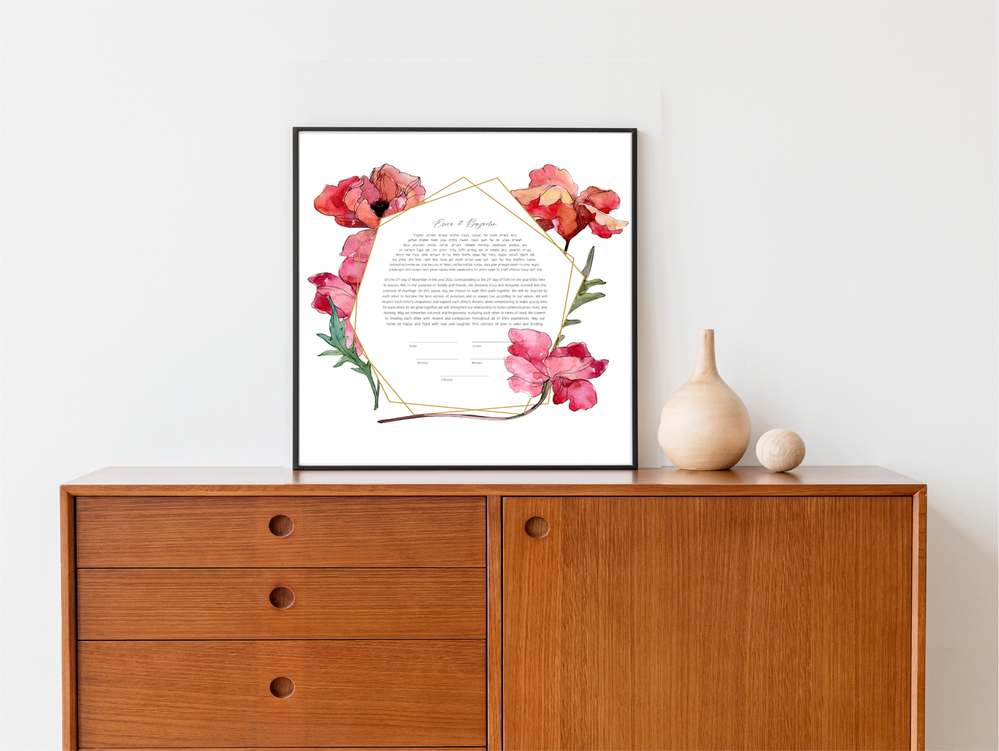 Poppy Floral & Gold Ring Ketubah