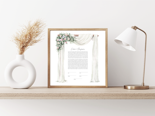 Chuppah White Arch Floral Watercolor Ketubah