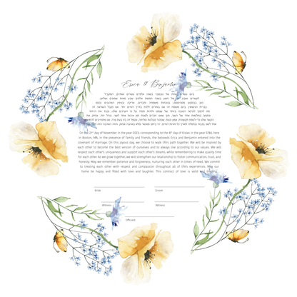 Blue and Yellow Floral Leaf Watercolor Ketubah