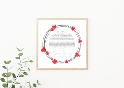 Black & Red Hearts Ketubah