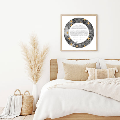 Black and Gold Geometric Watercolor Ketubah