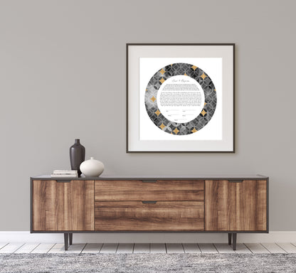 Black and Gold Geometric Watercolor Ketubah