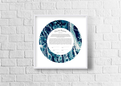 Blue Acrylic Pouring Ketubah
