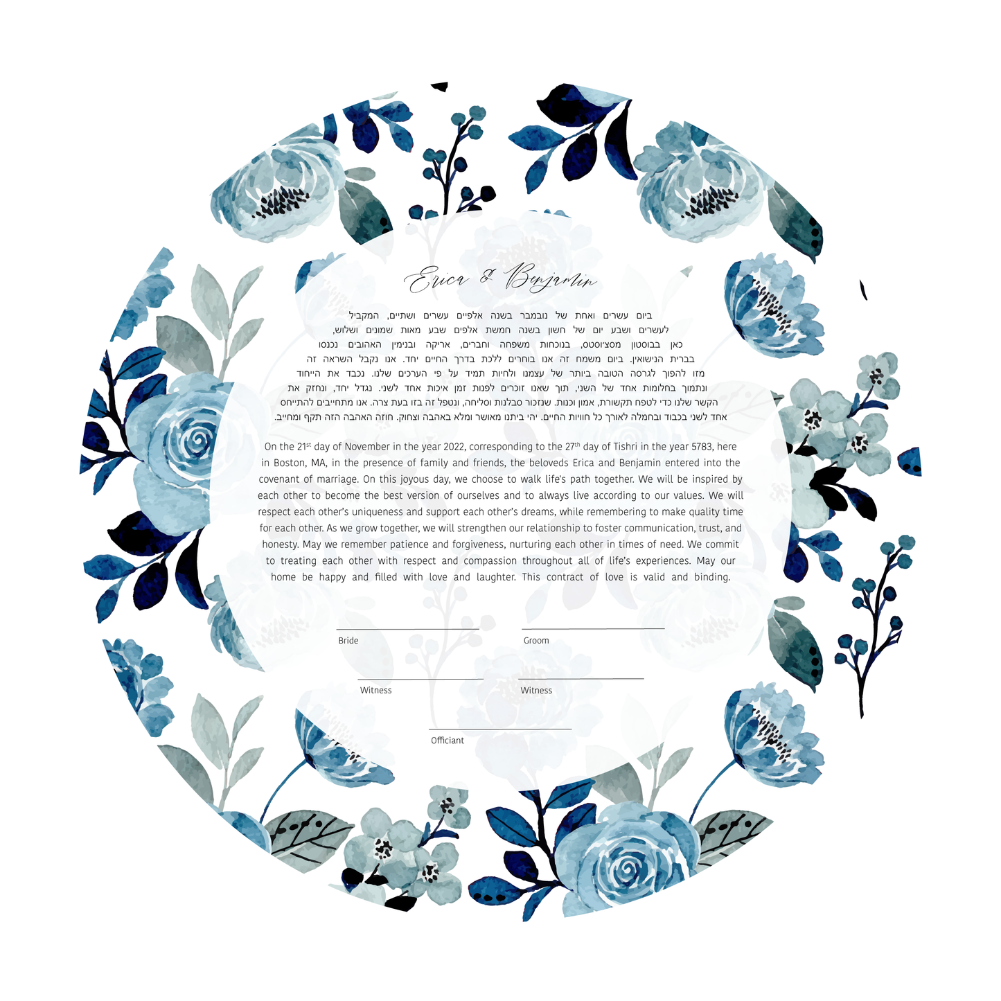 Blue Floral Watercolor Ketubah