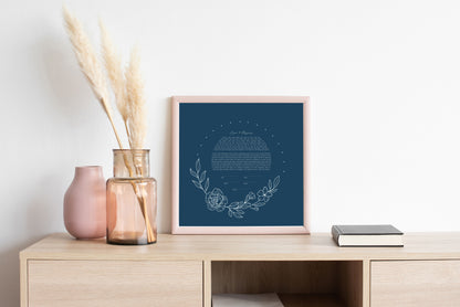 Blue Floral Leaf Line Drawing Ketubah