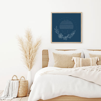 Blue Floral Leaf Line Drawing Ketubah