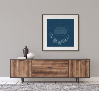 Blue Floral Leaf Line Drawing Ketubah