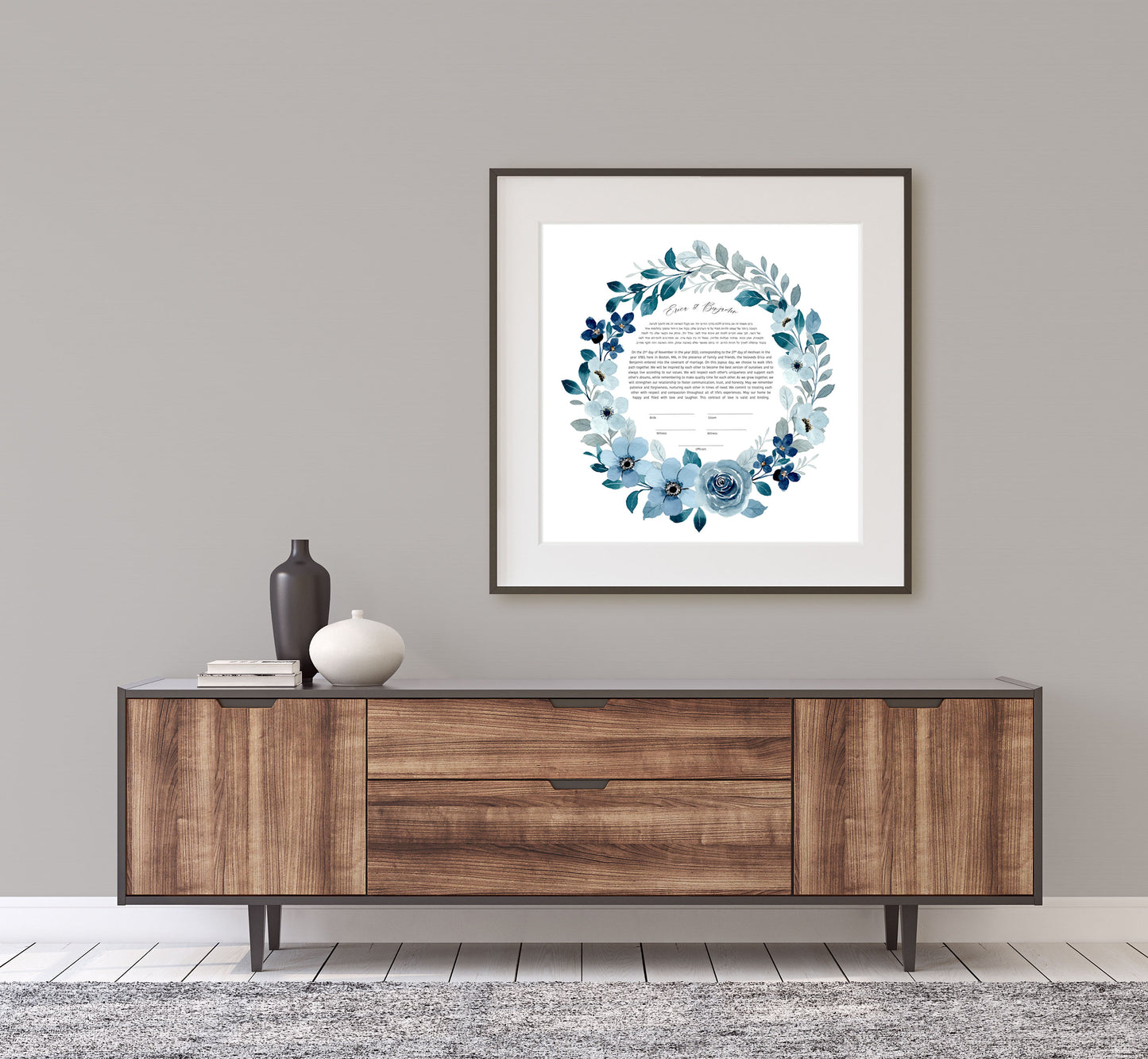 Blue Floral and Leaf Ketubah