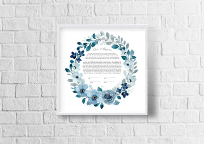 Blue Floral and Leaf Ketubah
