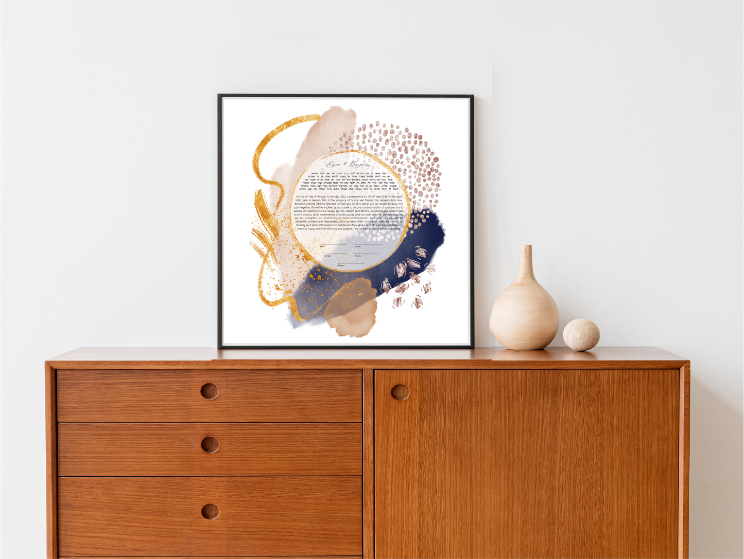 Midcentury Modern Blue and Gold Abstract Ketubah