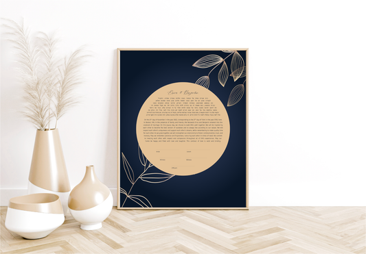 Gold Leaves & Navy Ketubah