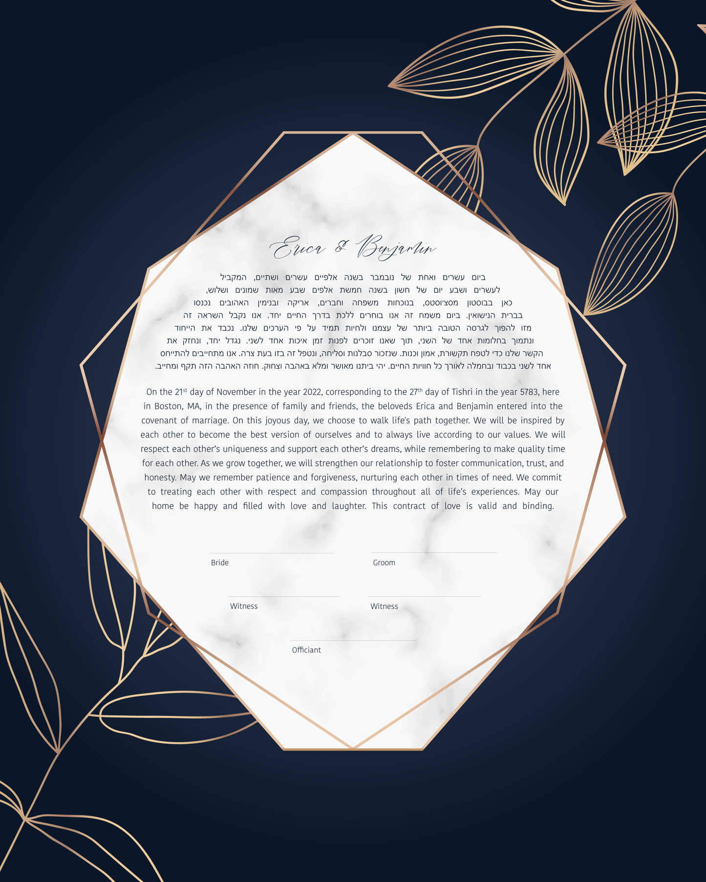 Marble, Gold Leaves & Navy Ketubah