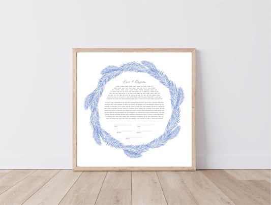 Blue Leaf Round Ketubah