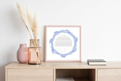 Blue Leaf Round Ketubah