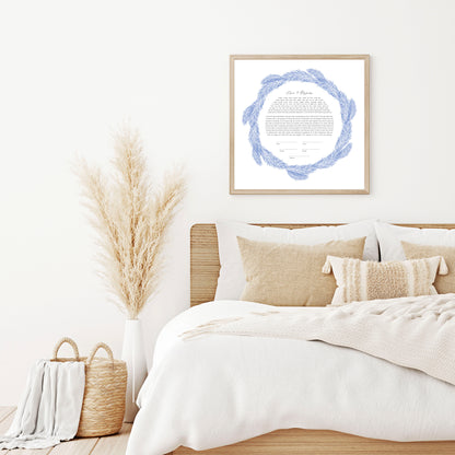 Blue Leaf Round Ketubah