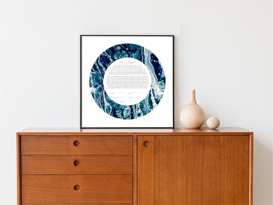 Blue Acrylic Pouring Ketubah