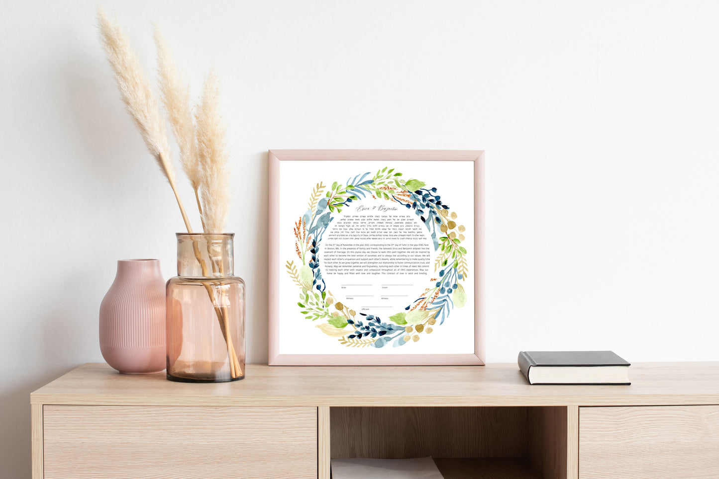 Blue & Green Floral Leaf Ketubah